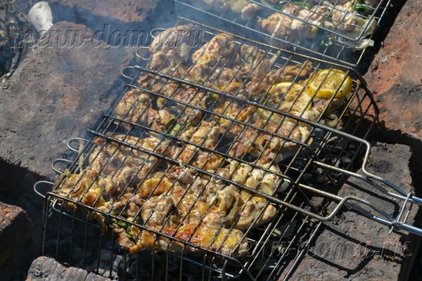 Жарка куриного мяса на углях в майонезе