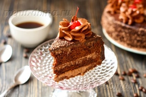 Домашний торт из шоколадного бисквита с вареной сгущенкой и какао